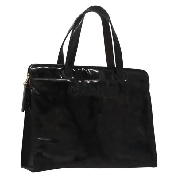 CHANEL COCO Mark Tote Bag Patent Leather Black Gold CC Auth bs21837 - Picture 1 of 16